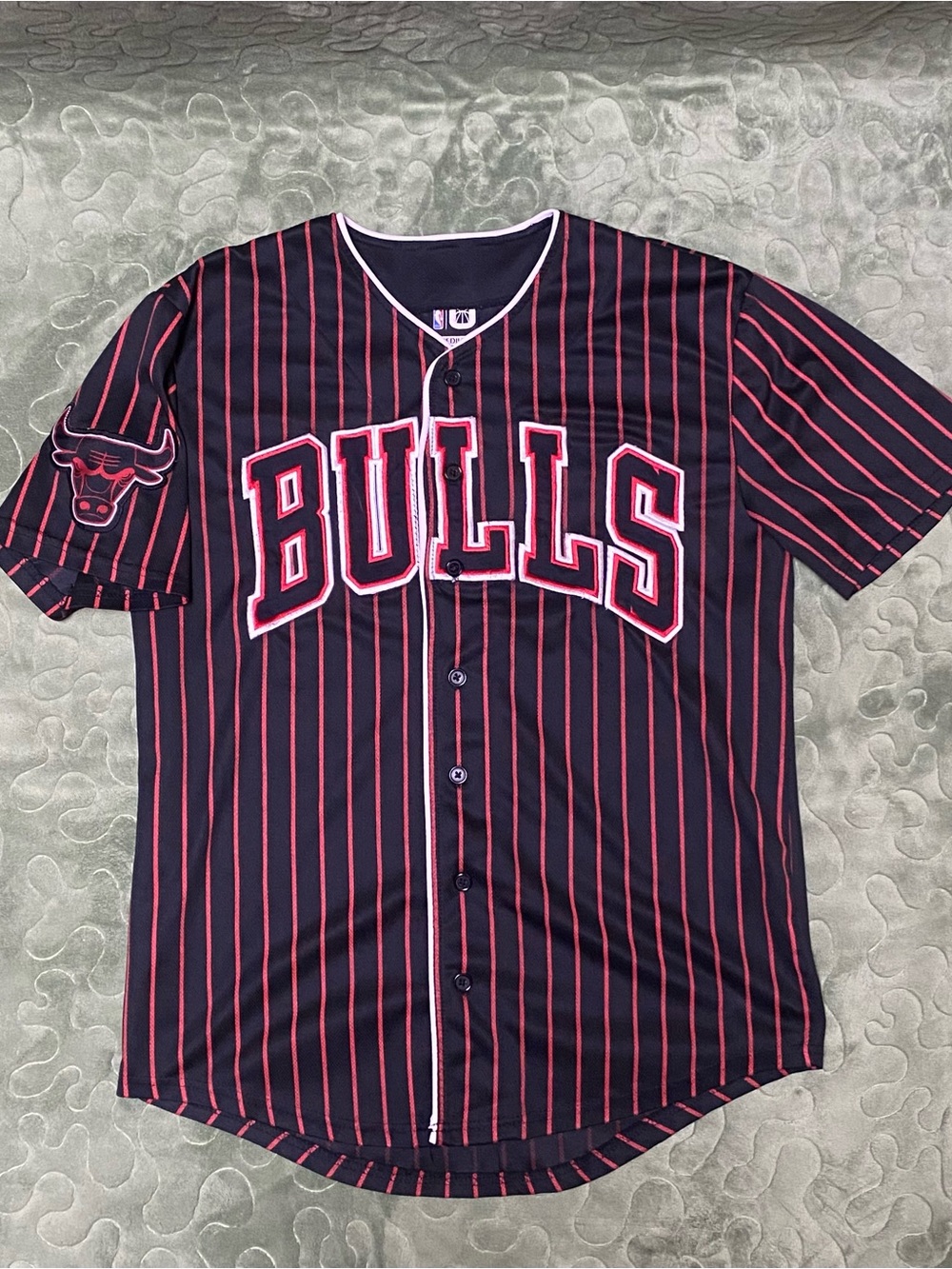 NBA Black Jersey with Red Pinstripes and Pink Trim